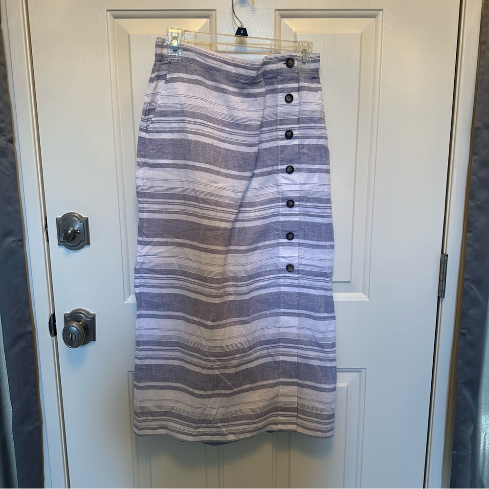 NWT, Cynthia Rowley Striped Linen Midi Skirt - Blue and White, Size M